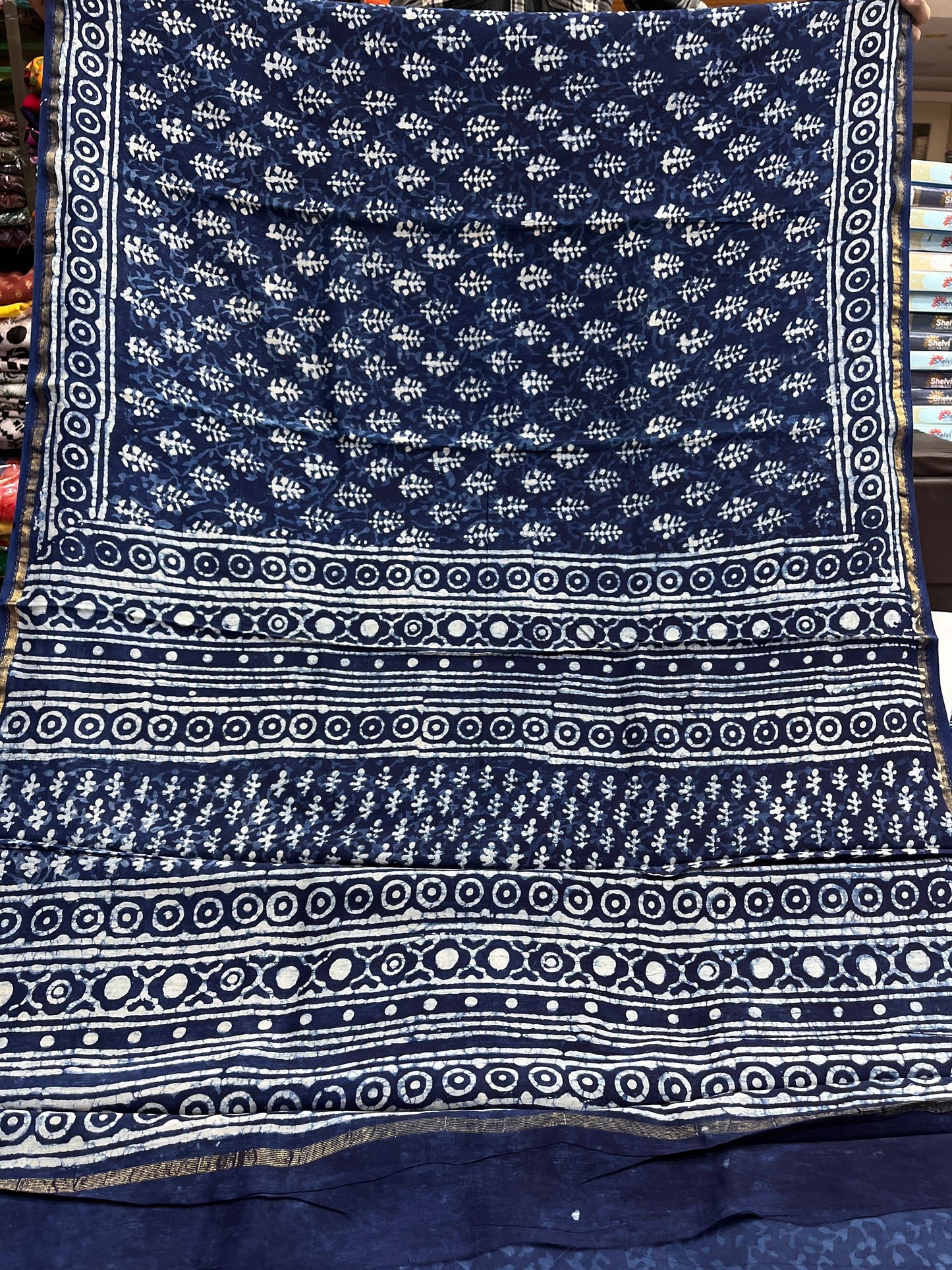 Indigo Chanderi Cotton Saree 6