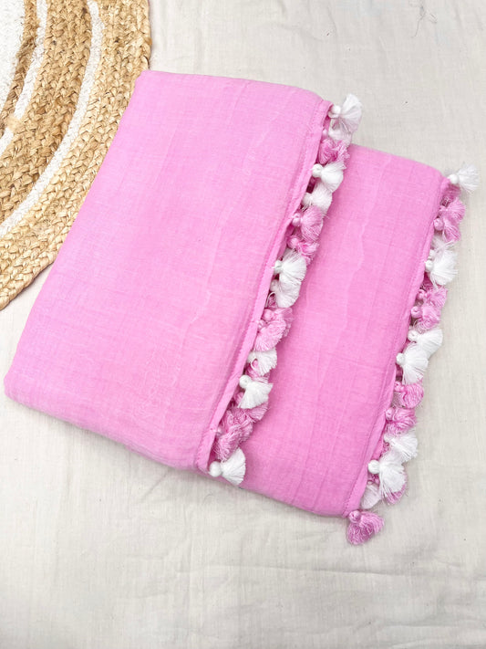 Baby Pink Mulmul Cotton Saree