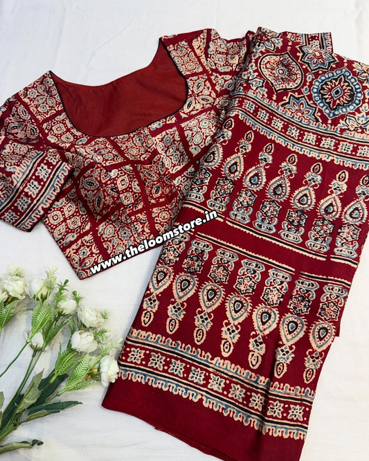 Raag-e-Butta Ajrakh Saree Blouse Combo Set