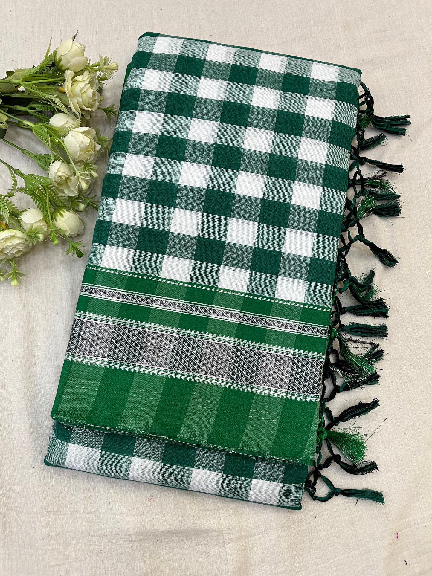 Green White Box Checks Ilkal Saree