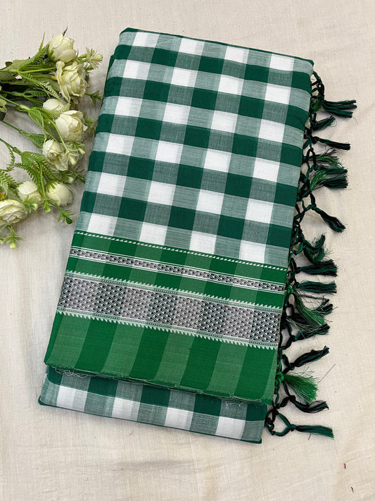 Green White Box Checks Ilkal Saree