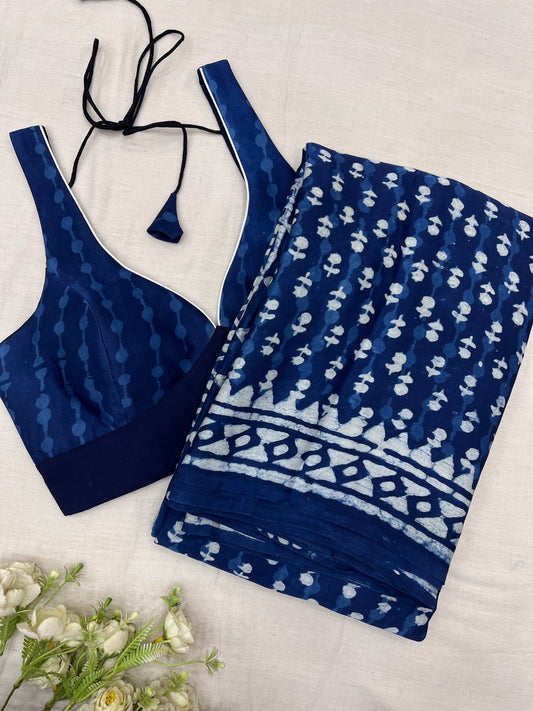 Neel Tara Indigo Saree Blouse Set
