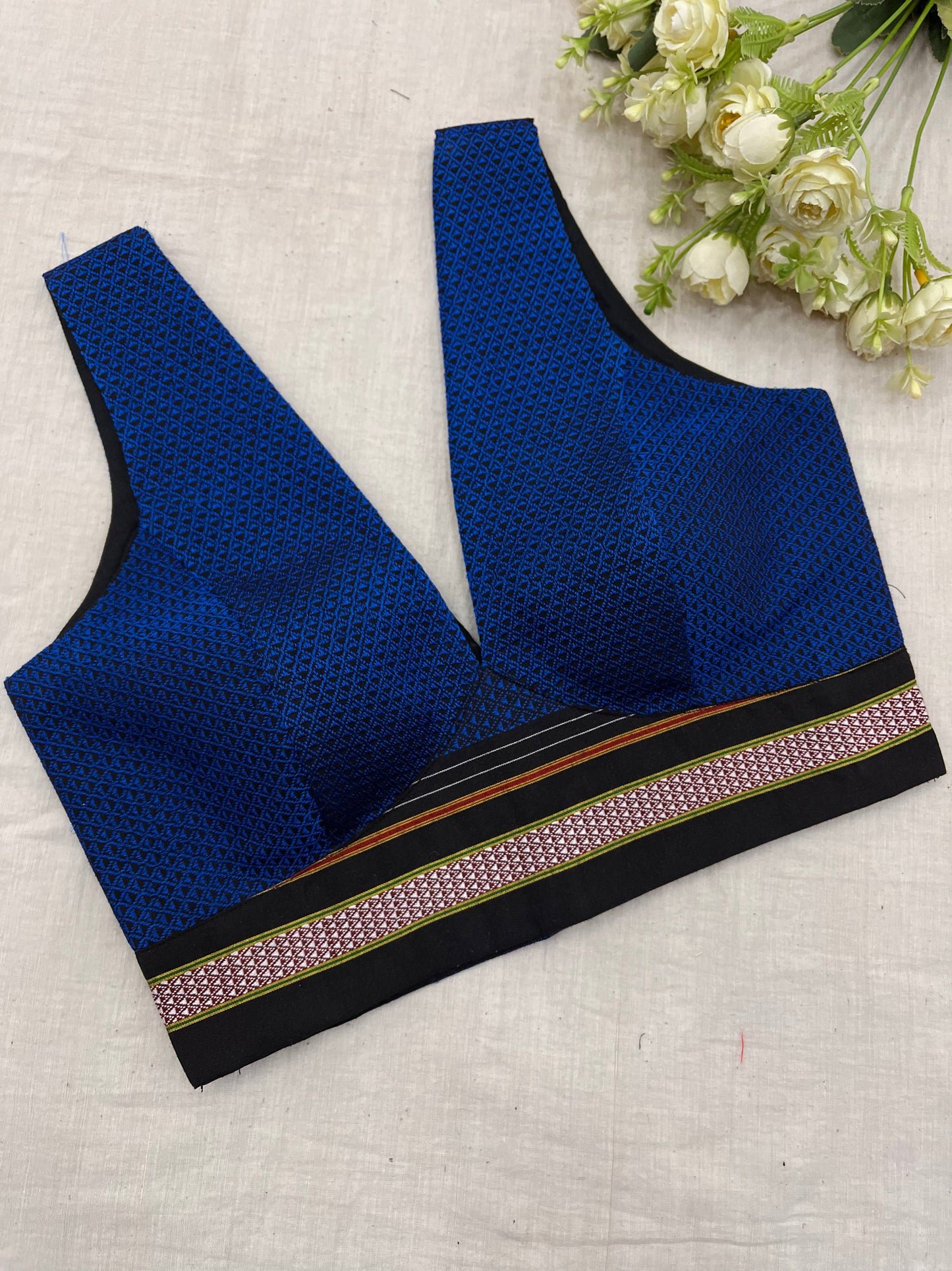 Blue Black Cross Belt Khun Sleeveless Blouse