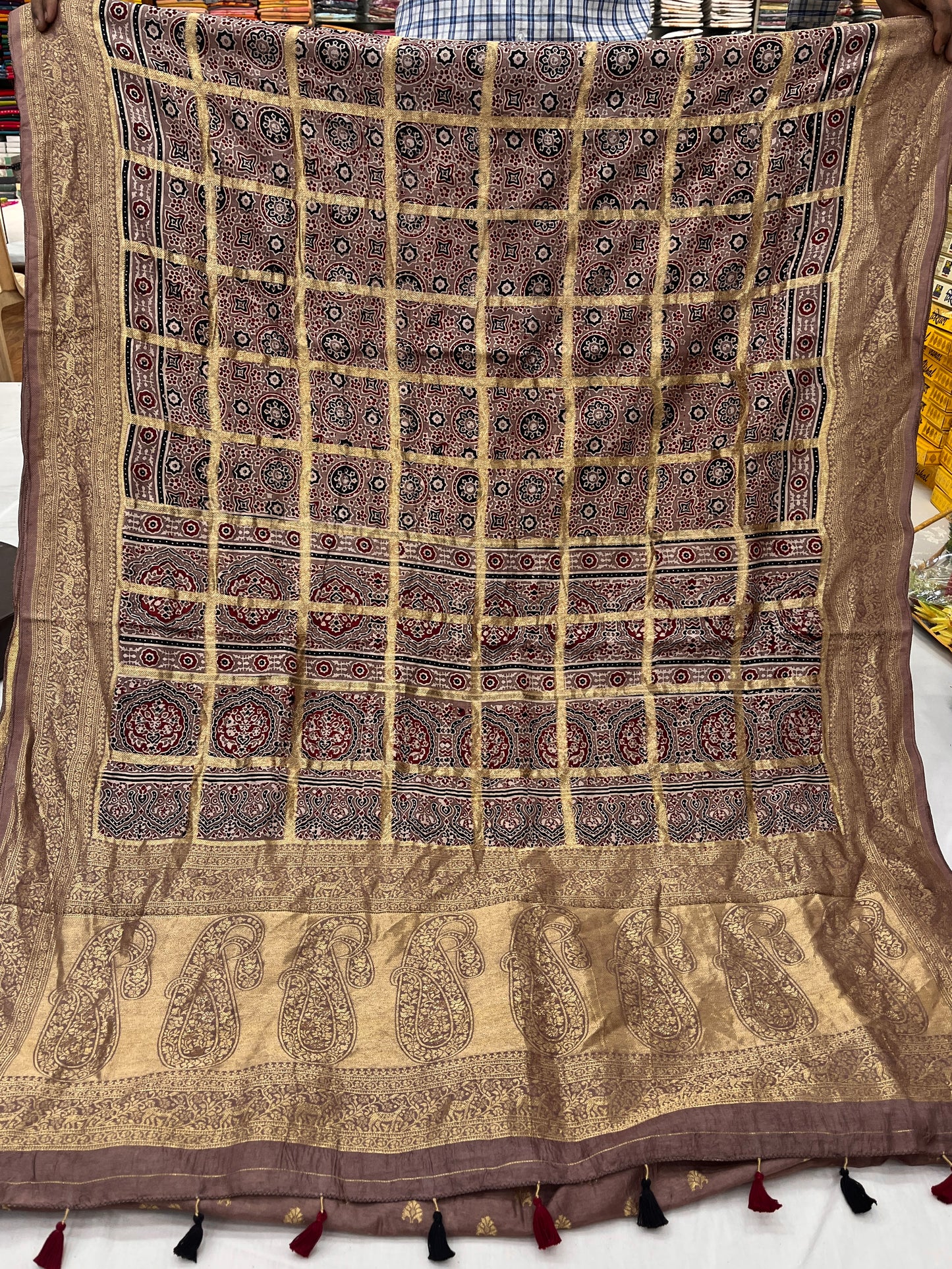 Ajrakh Dola Silk Saree 14