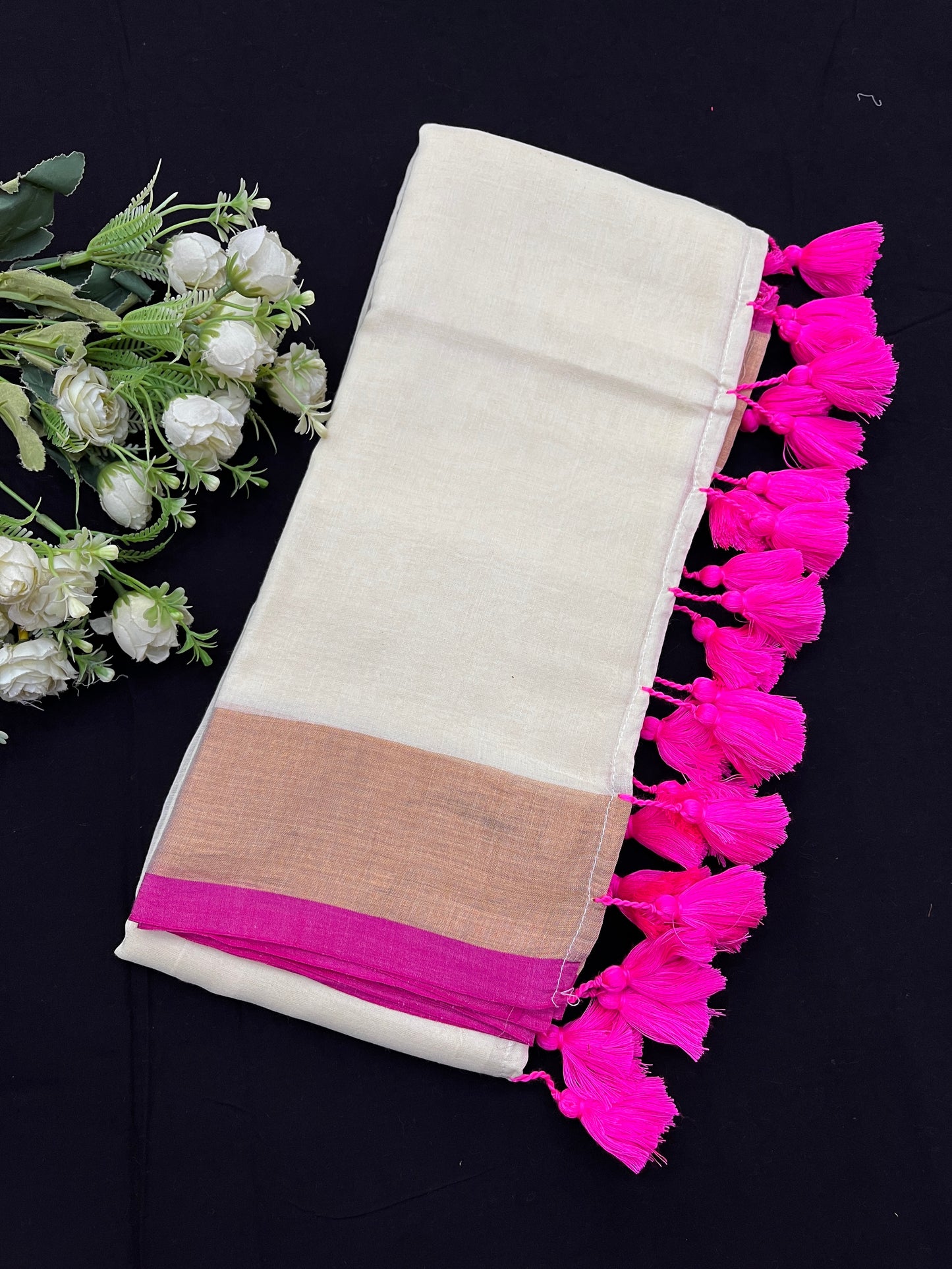 Pink Tissue Border Mulmul Saree