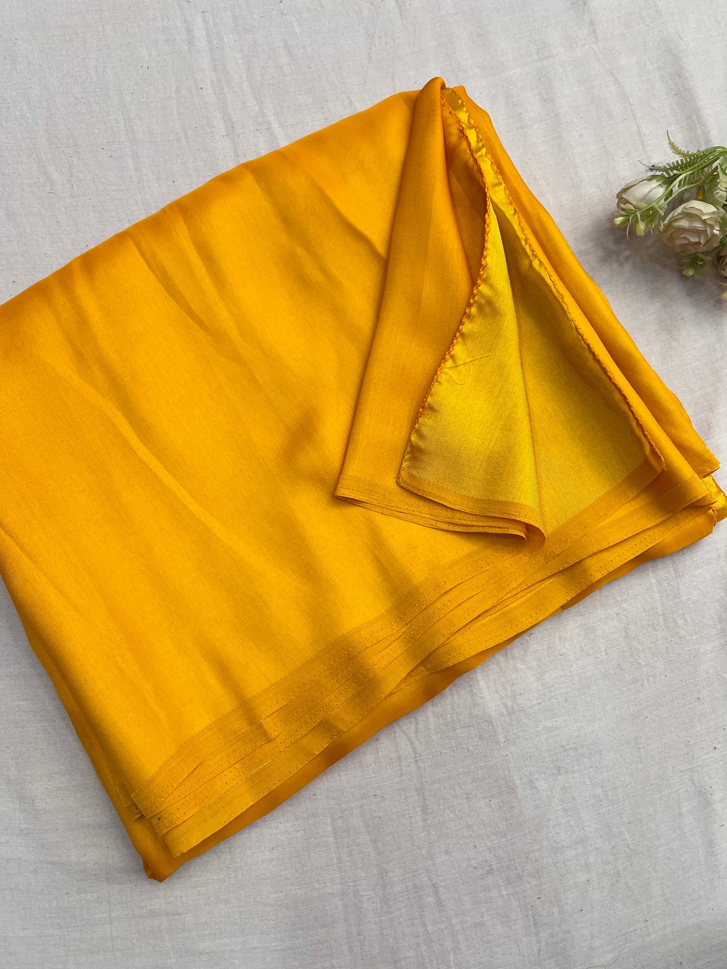 Yellow Plain Malai Silk Saree