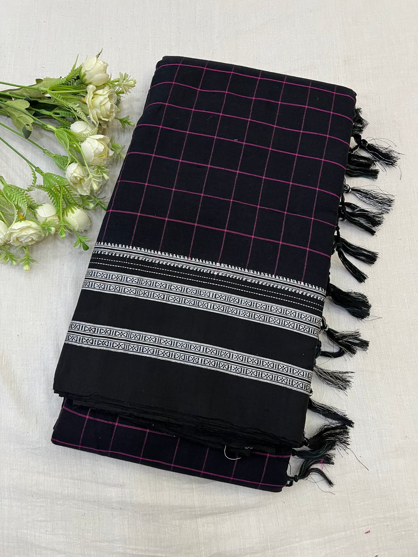 Black Purple Square Cotton Ilkal Saree