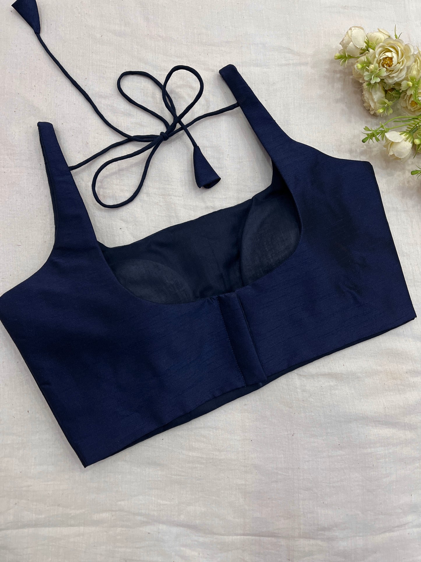 Navy Raw Silk Basic Strap Blouse