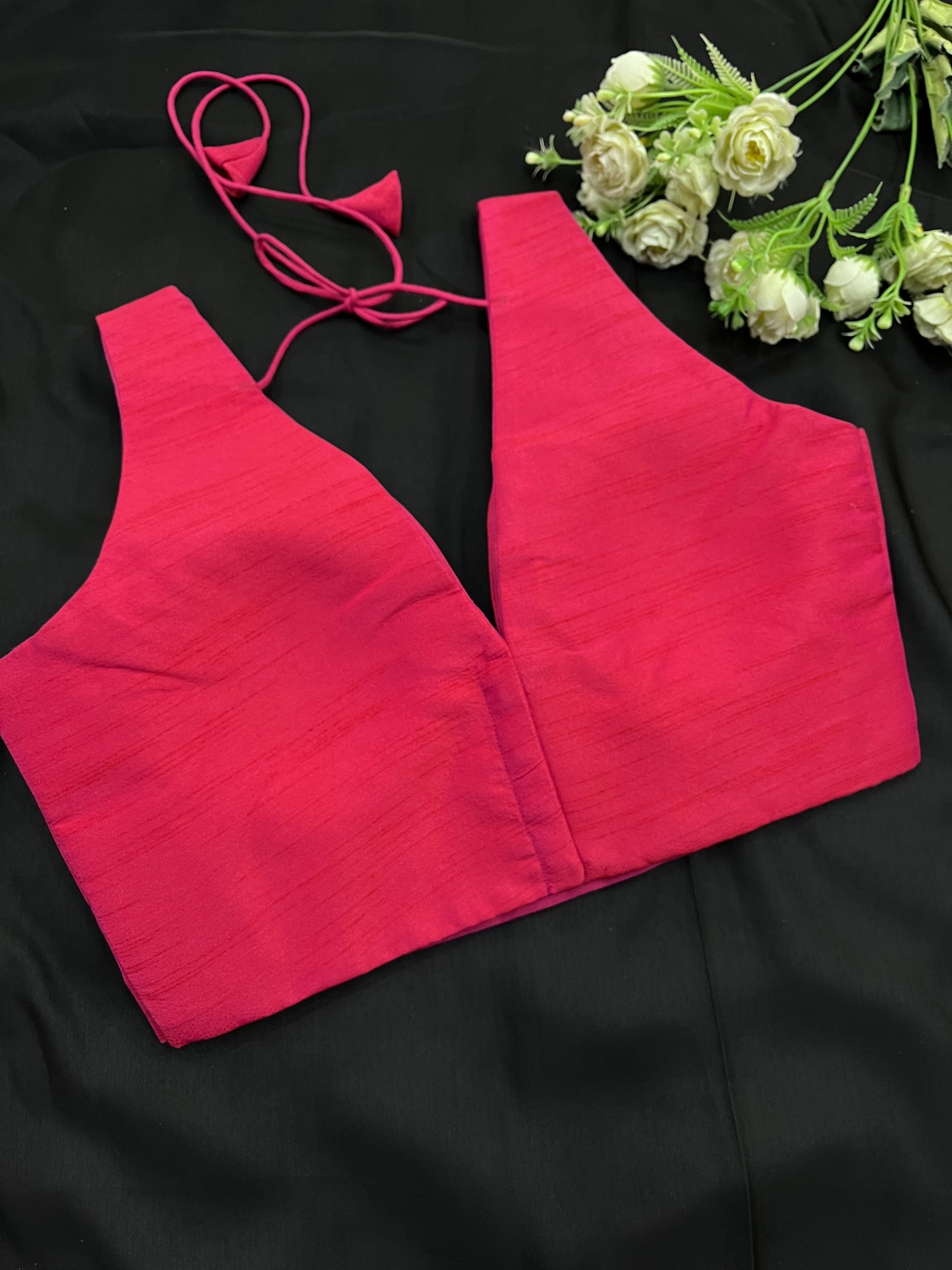 Hot Pink Cross Belt Raw Silk Blouse