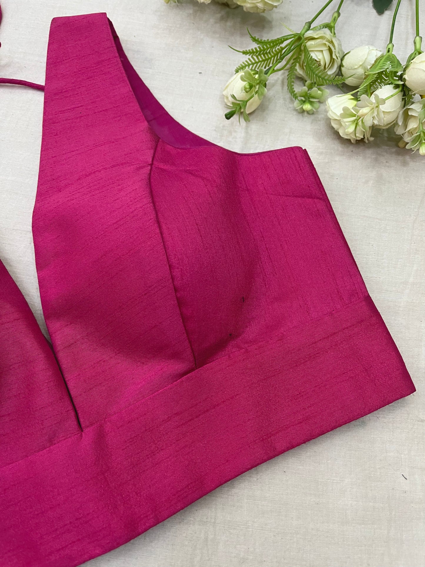 Pink V Neck Belt Sleeveless Blouse (Deep Neck)