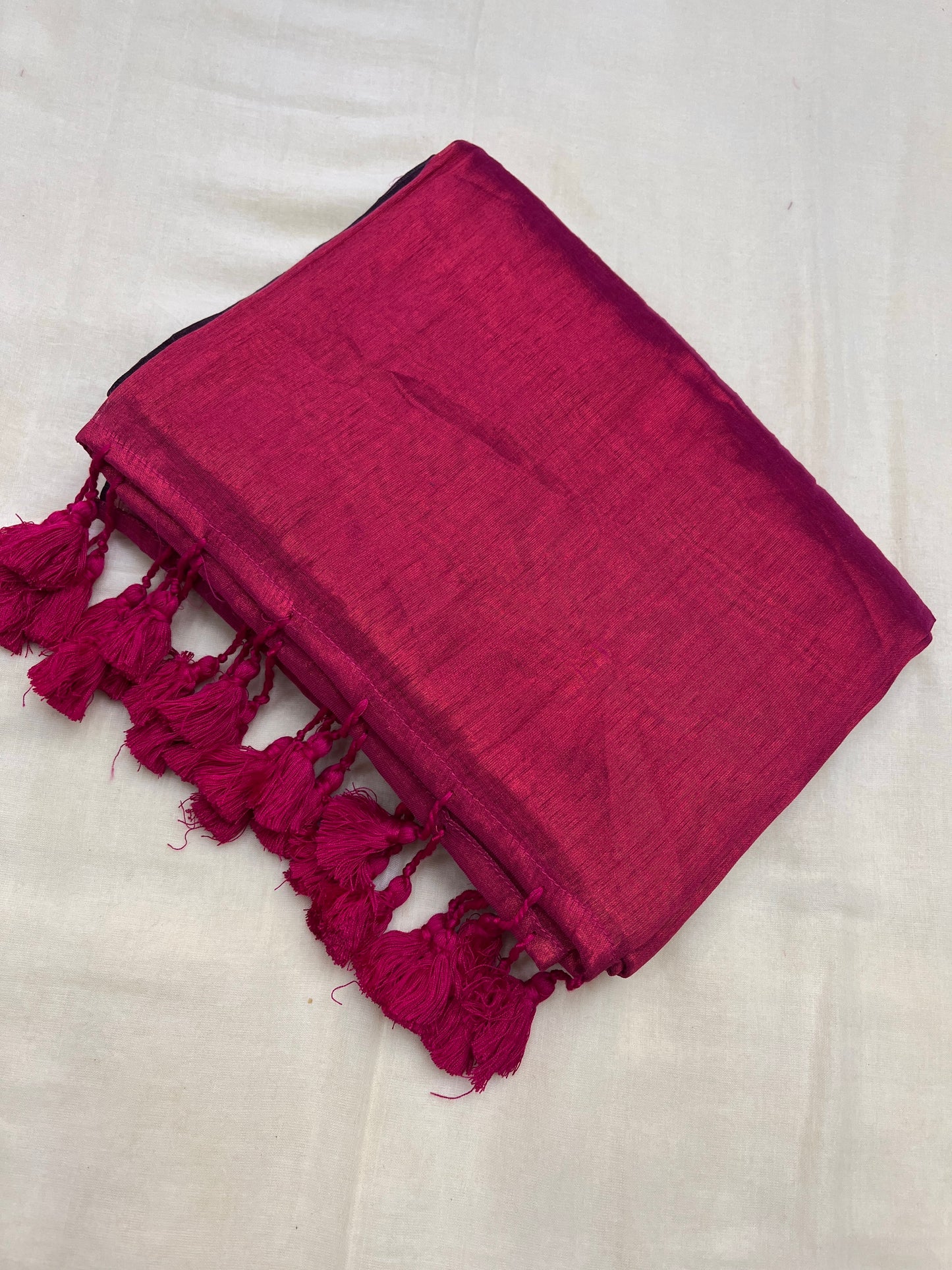 Hot Pink Tissue Mulmul Saree