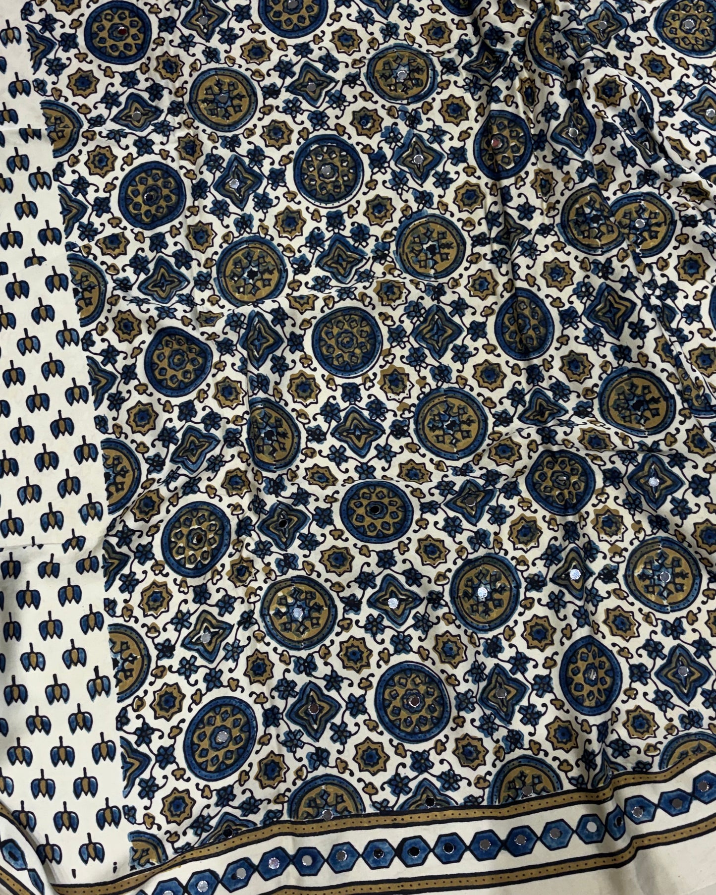 Cream Lotus Ajrakh Mirror Saree (Pre-order Dispatch Starts 15th Aug 2026)