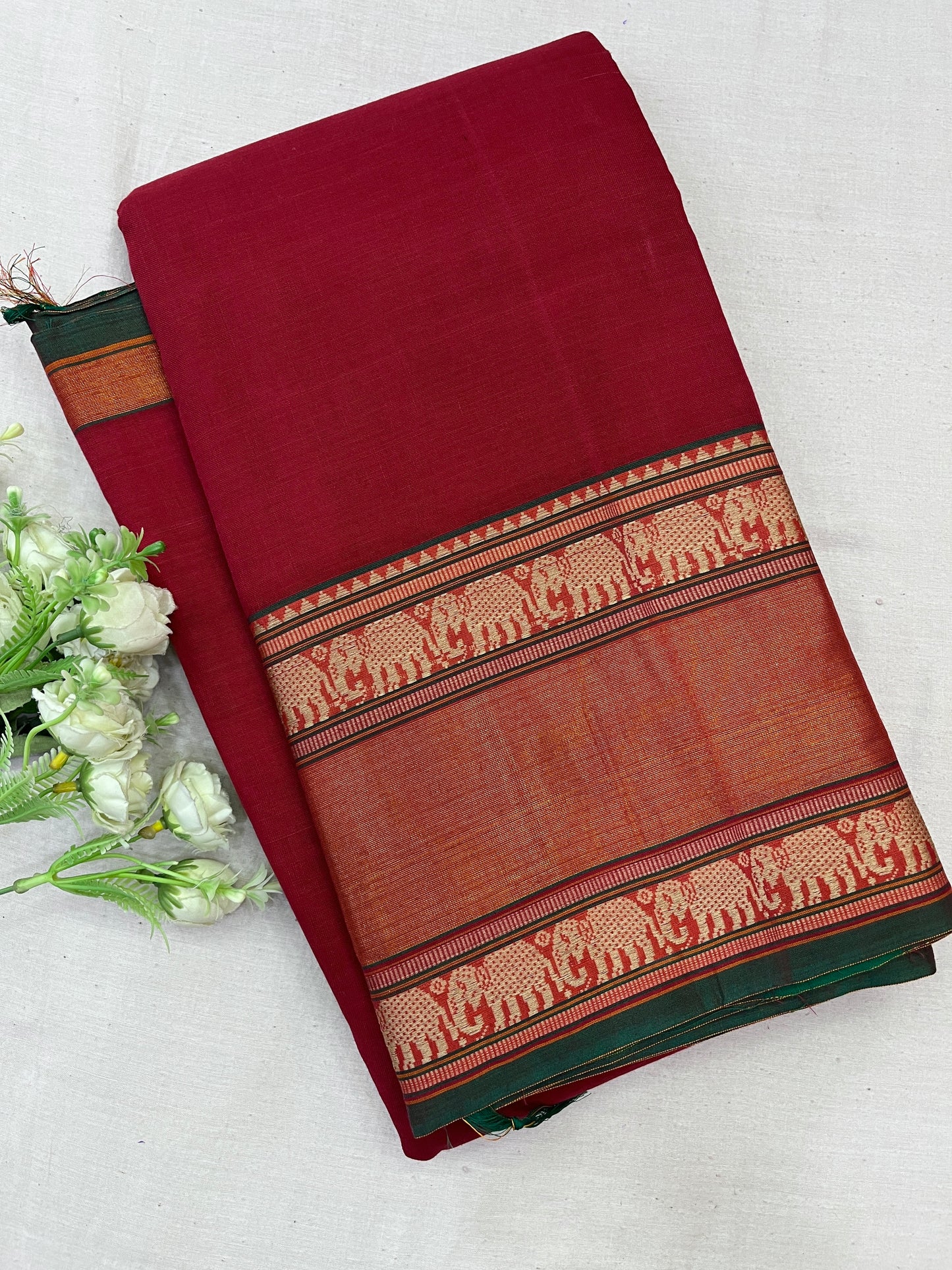 Red Cotton Zari Border Bhagyanagar Cotton Saree