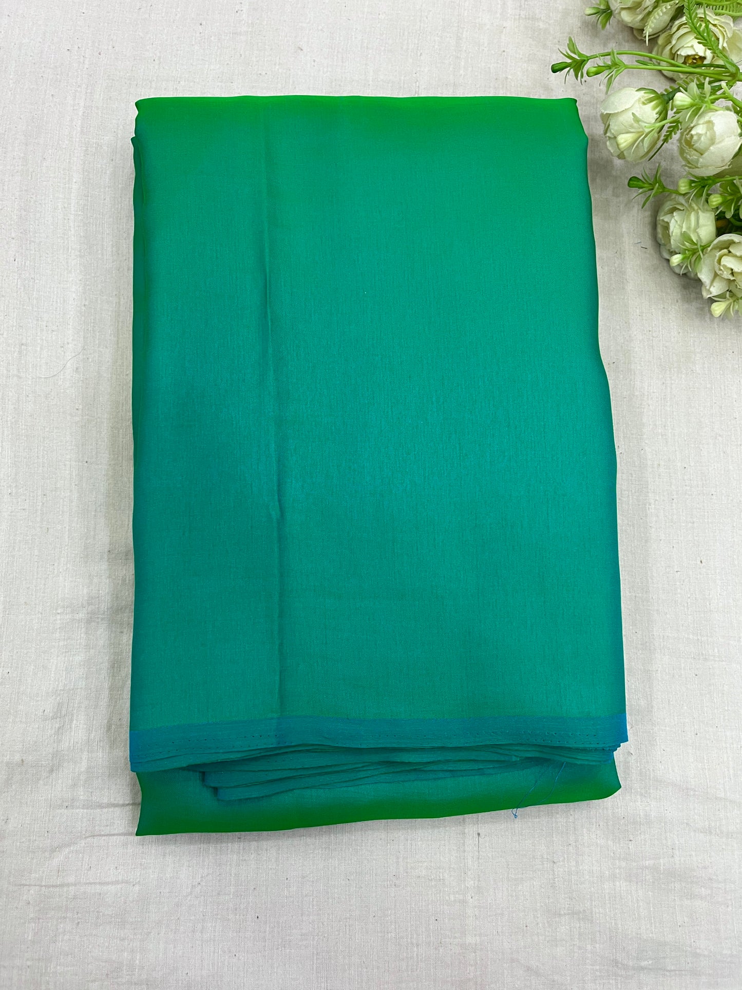 Rama Blue Cross Malai Silk Plain Saree