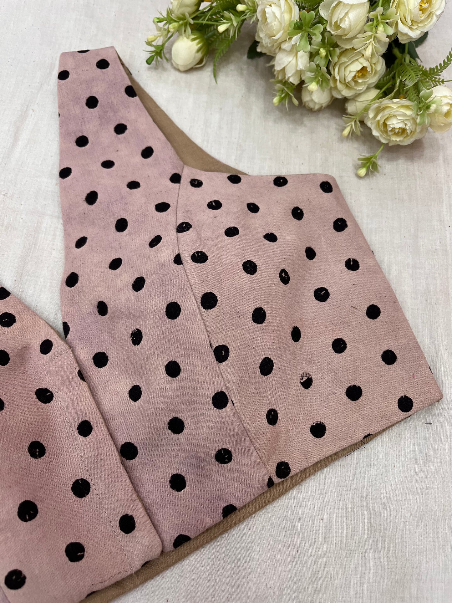 Beige Foam Small Dotted Sleeveless Blouse.