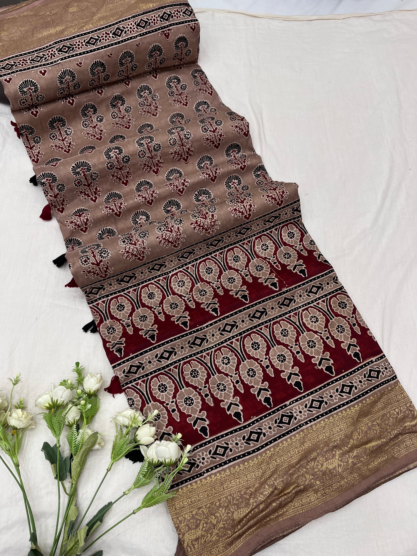 Ajrakh Dola Silk Saree 16