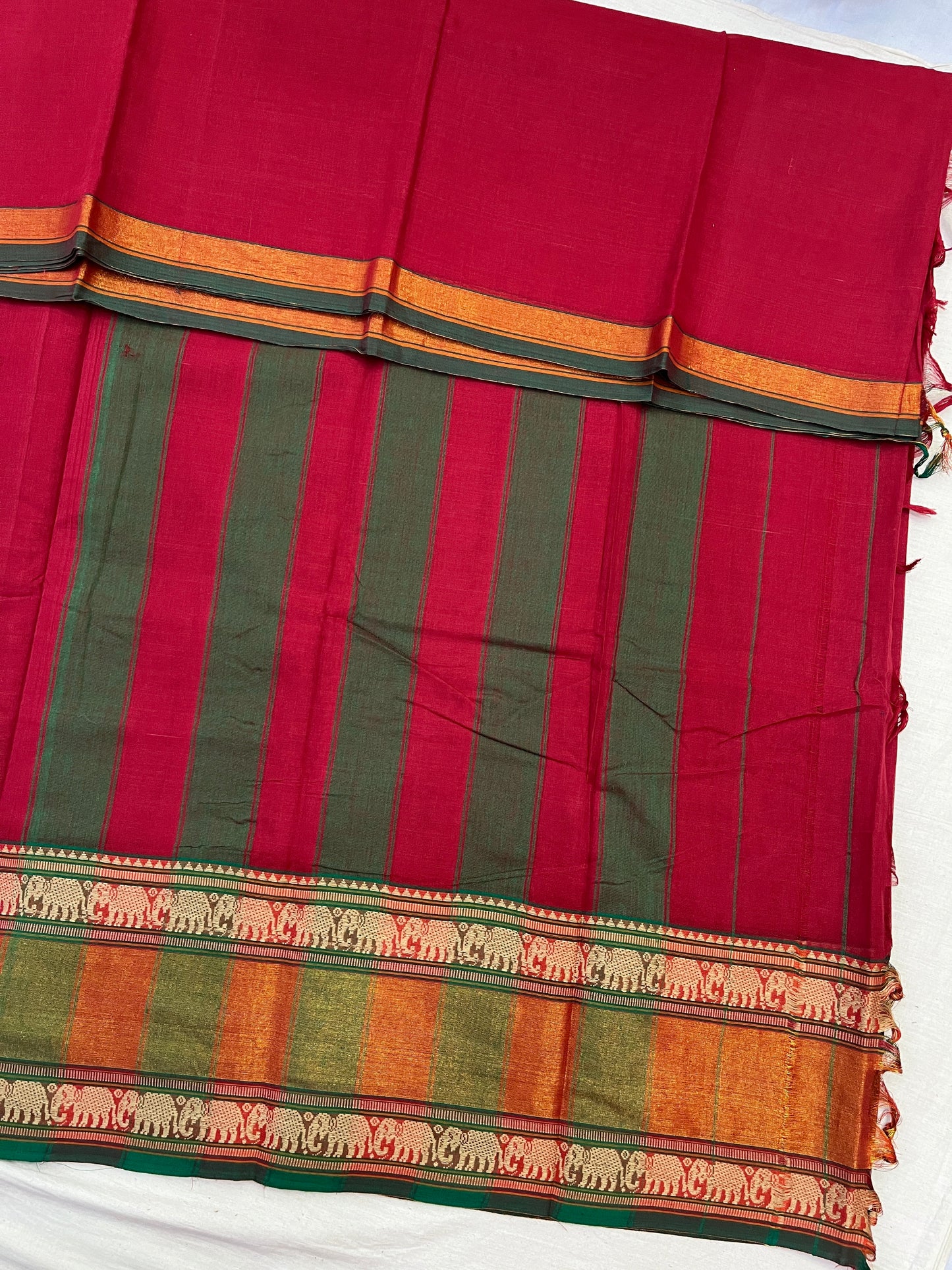 Red Cotton Zari Border Bhagyanagar Cotton Saree