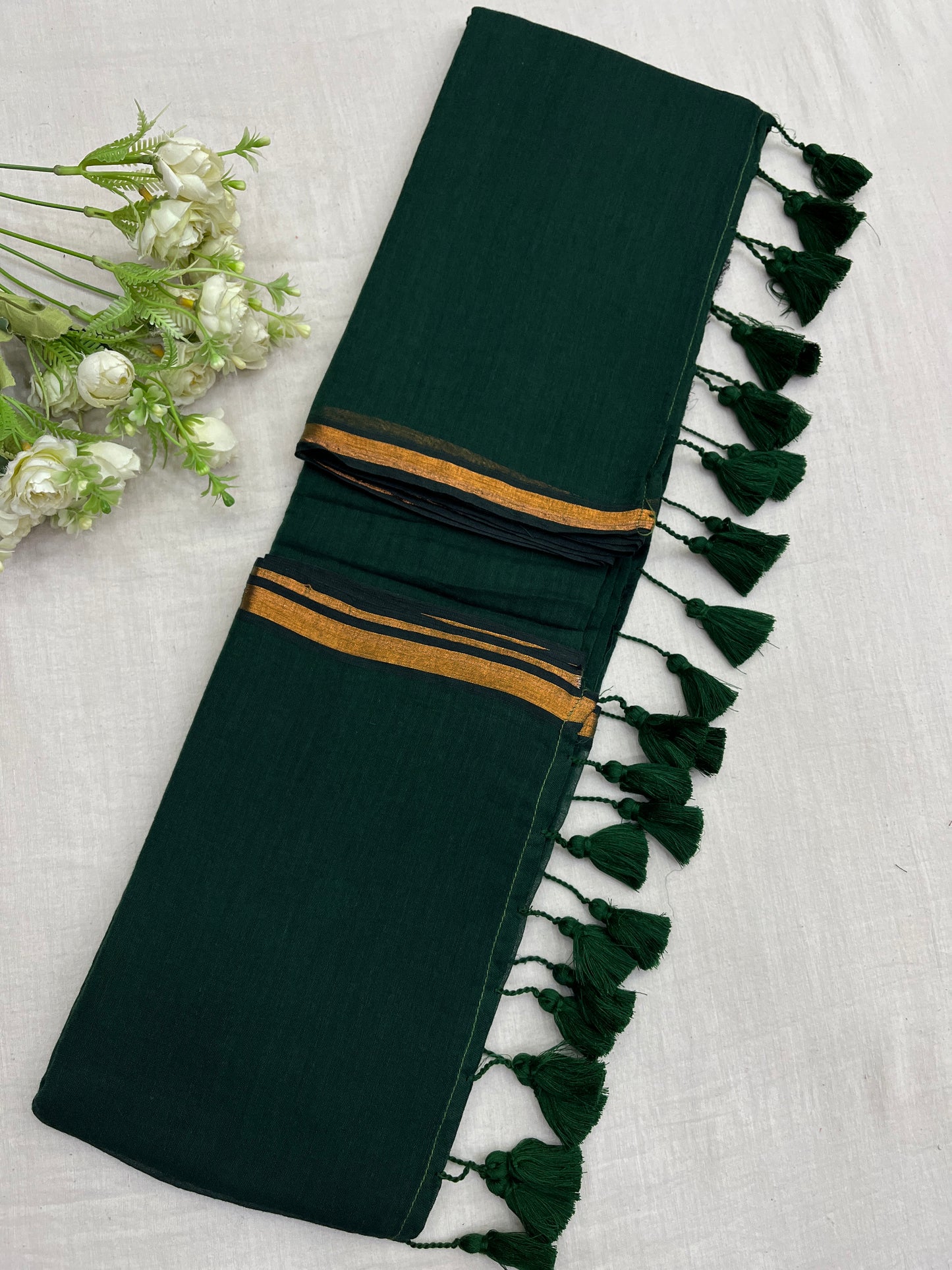 Green Copper Zari Border Mulmul Cotton Saree