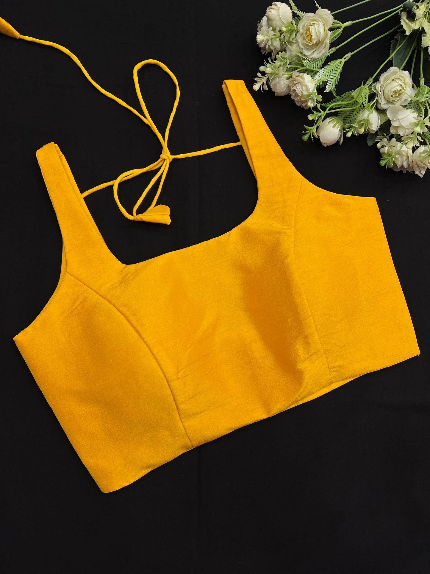 Yellow Raw Silk Basic Strap Blouse