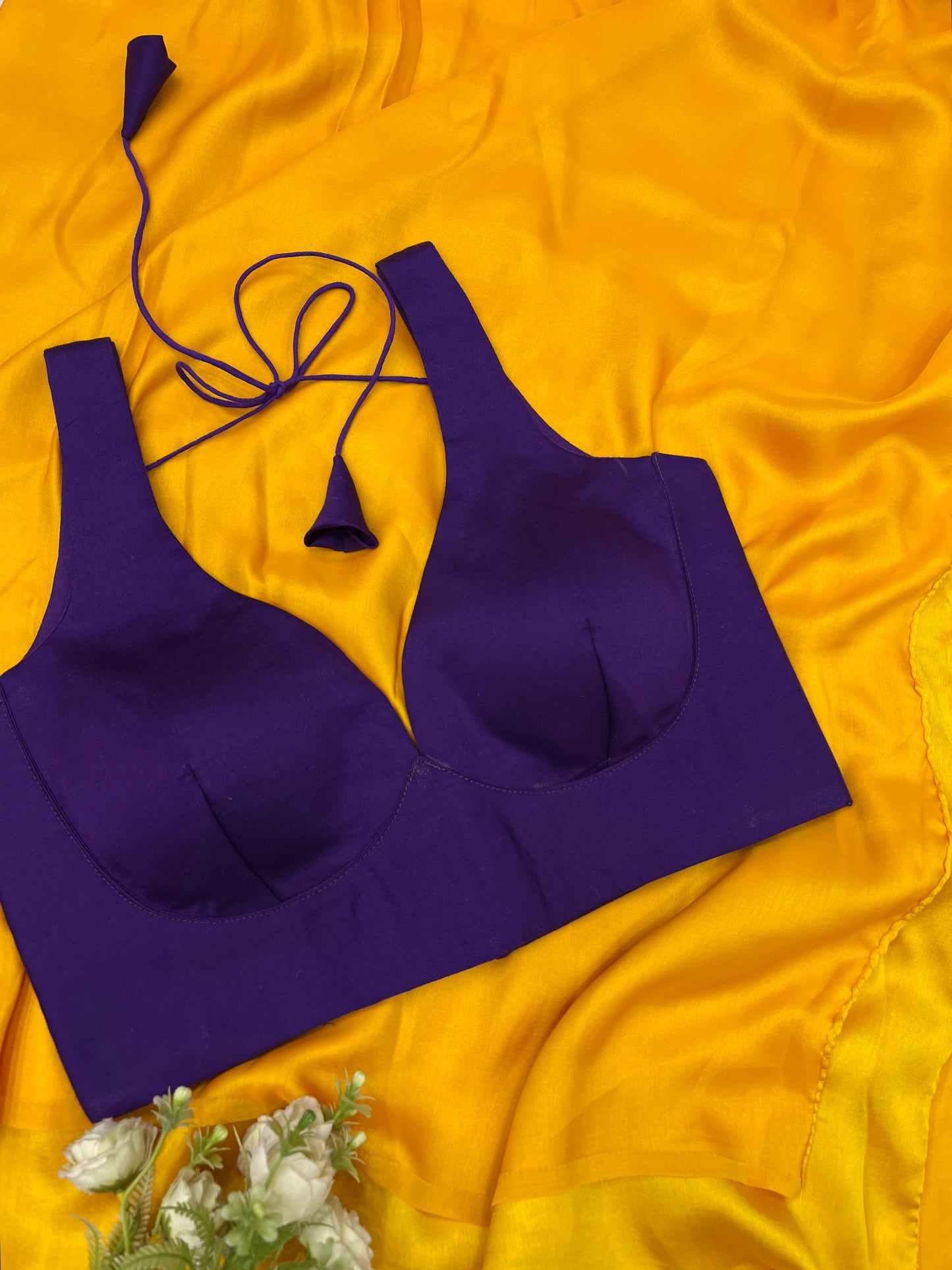 Yellow Purple Solid Saree Blouse Combo Set