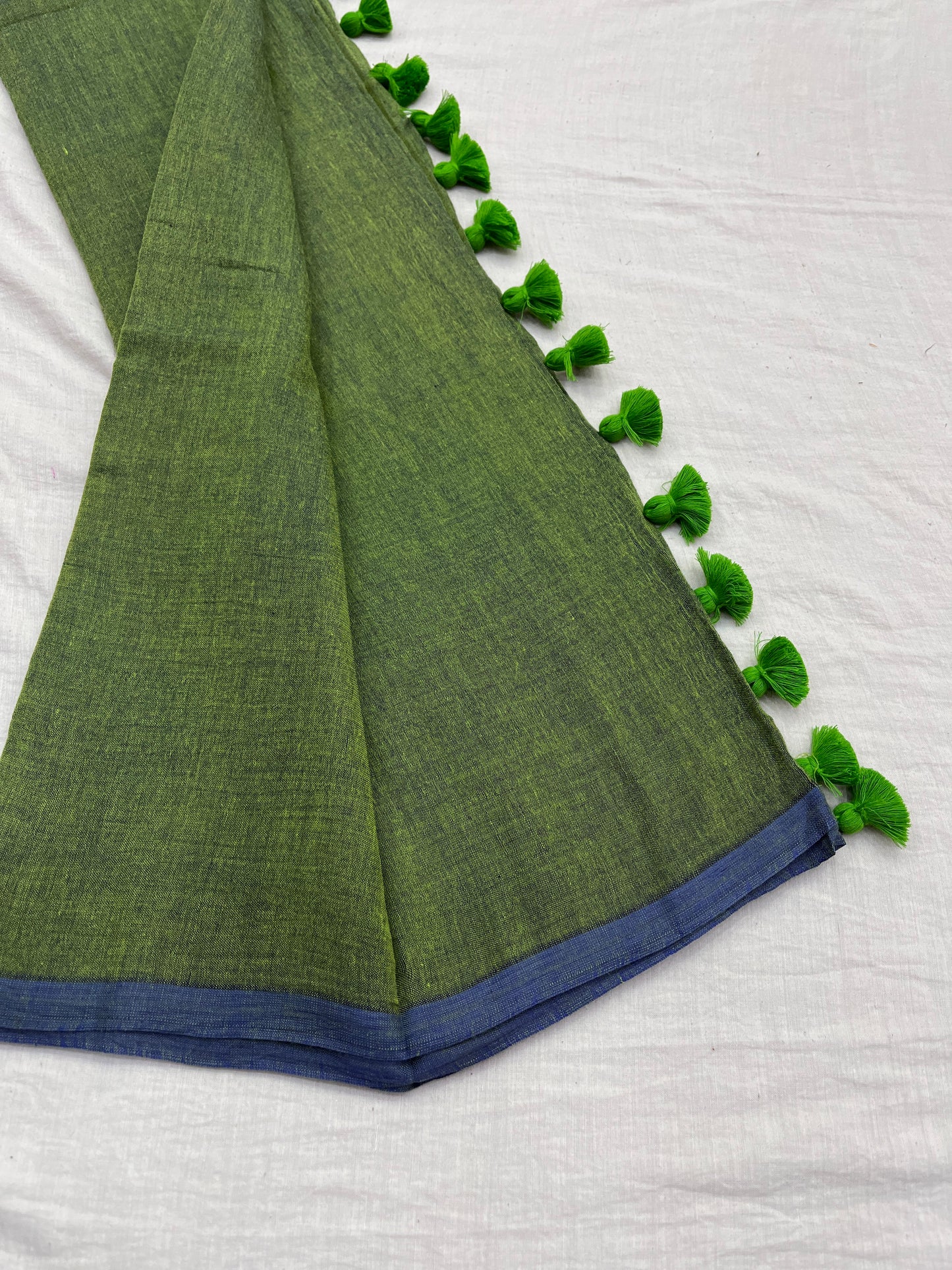 Green Blue Mulmul Cotton Saree