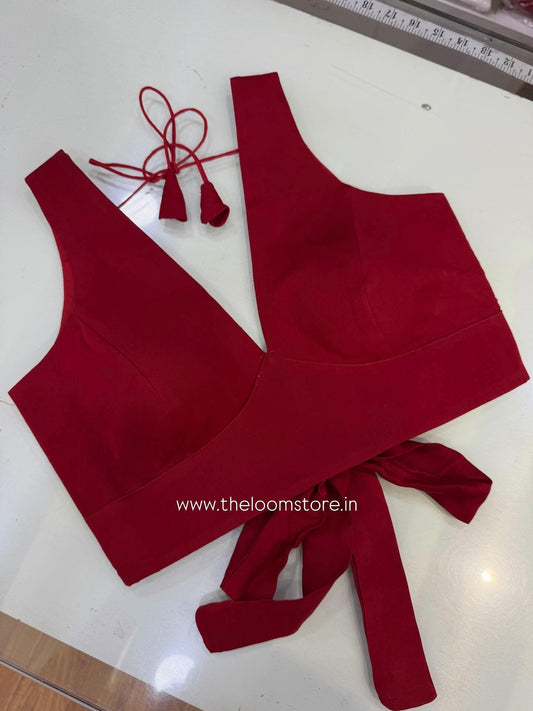 Red Modal Silk Cross Belt Knot Blouse