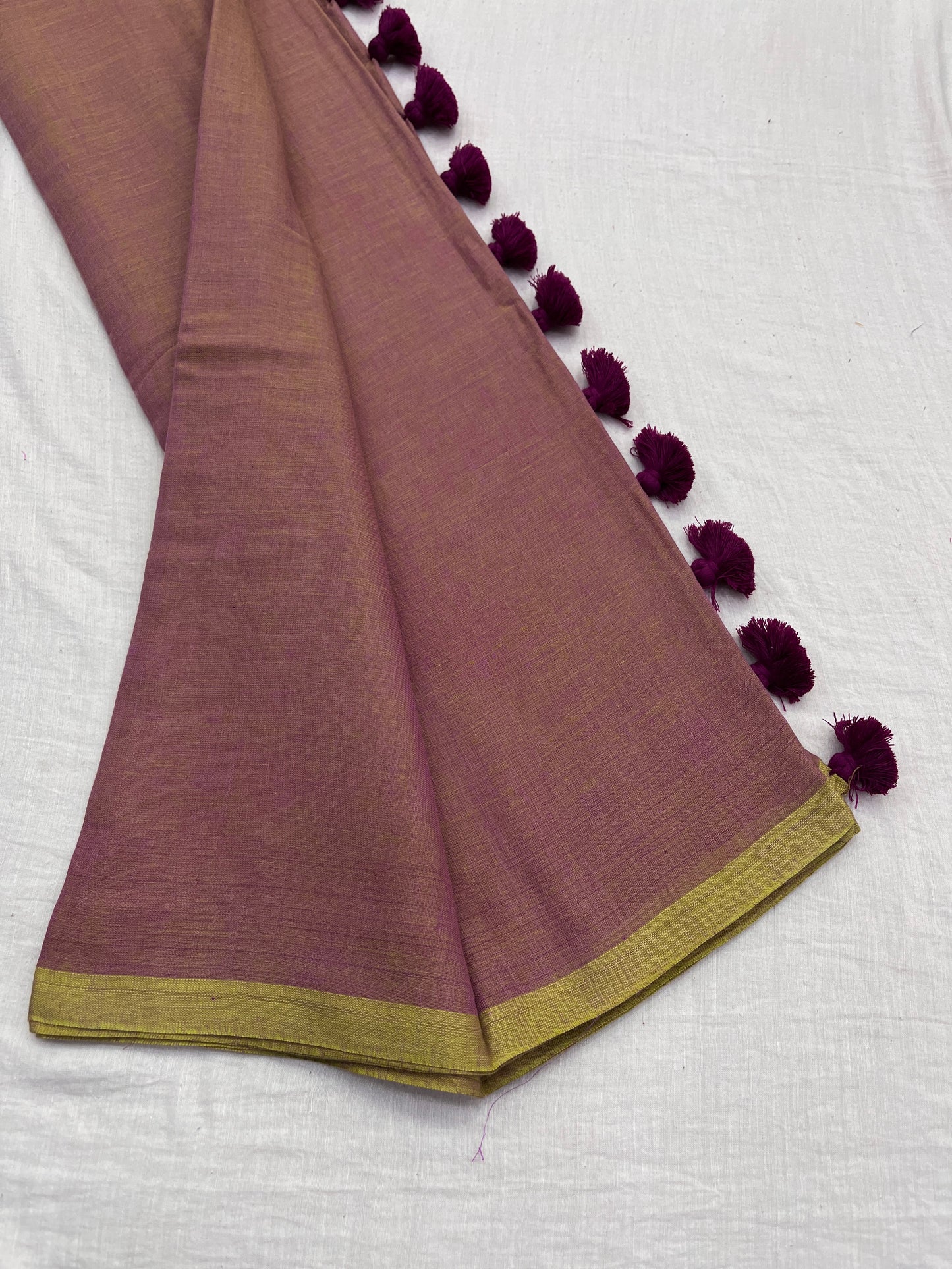 Purple Lime Mulmul Cotton Saree