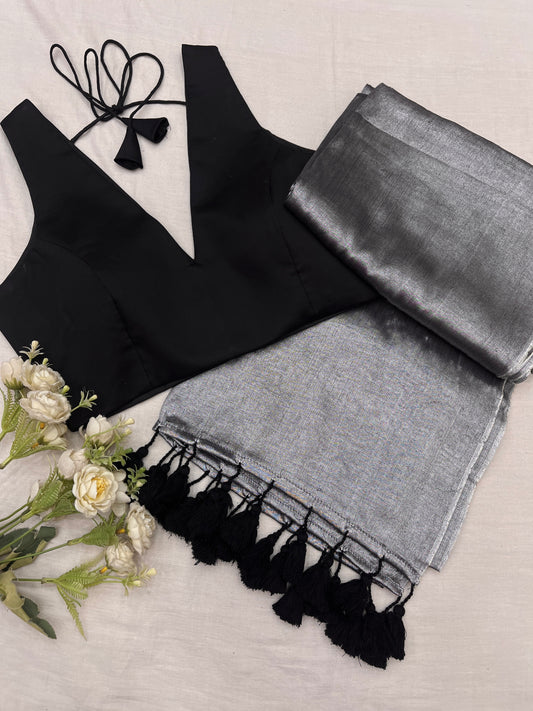 Metallic Black Saree Blouse Set