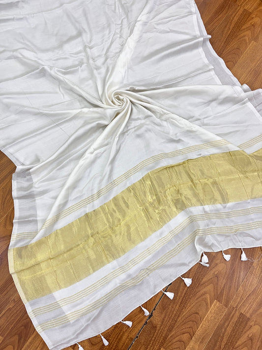 White Plain Modal Silk Lagdi Pallu Saree