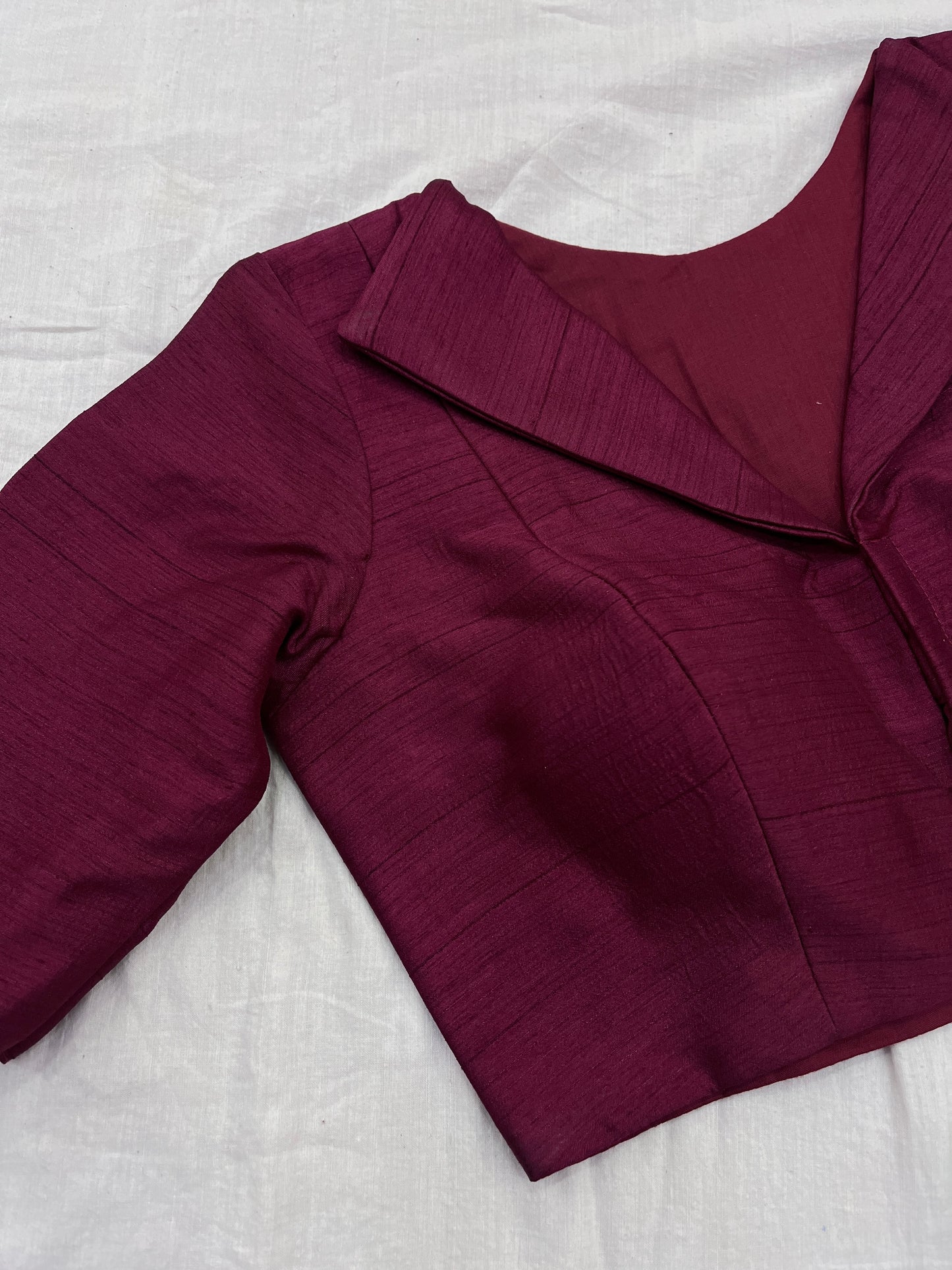 Maroon Raw Silk Flap ES Blouse