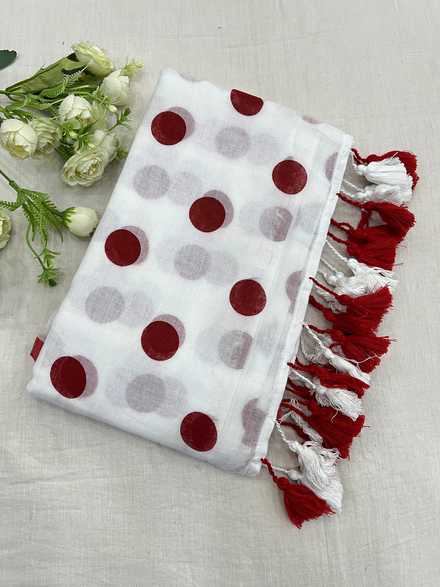 Red White Polka Dot Red V Neck Combo Set