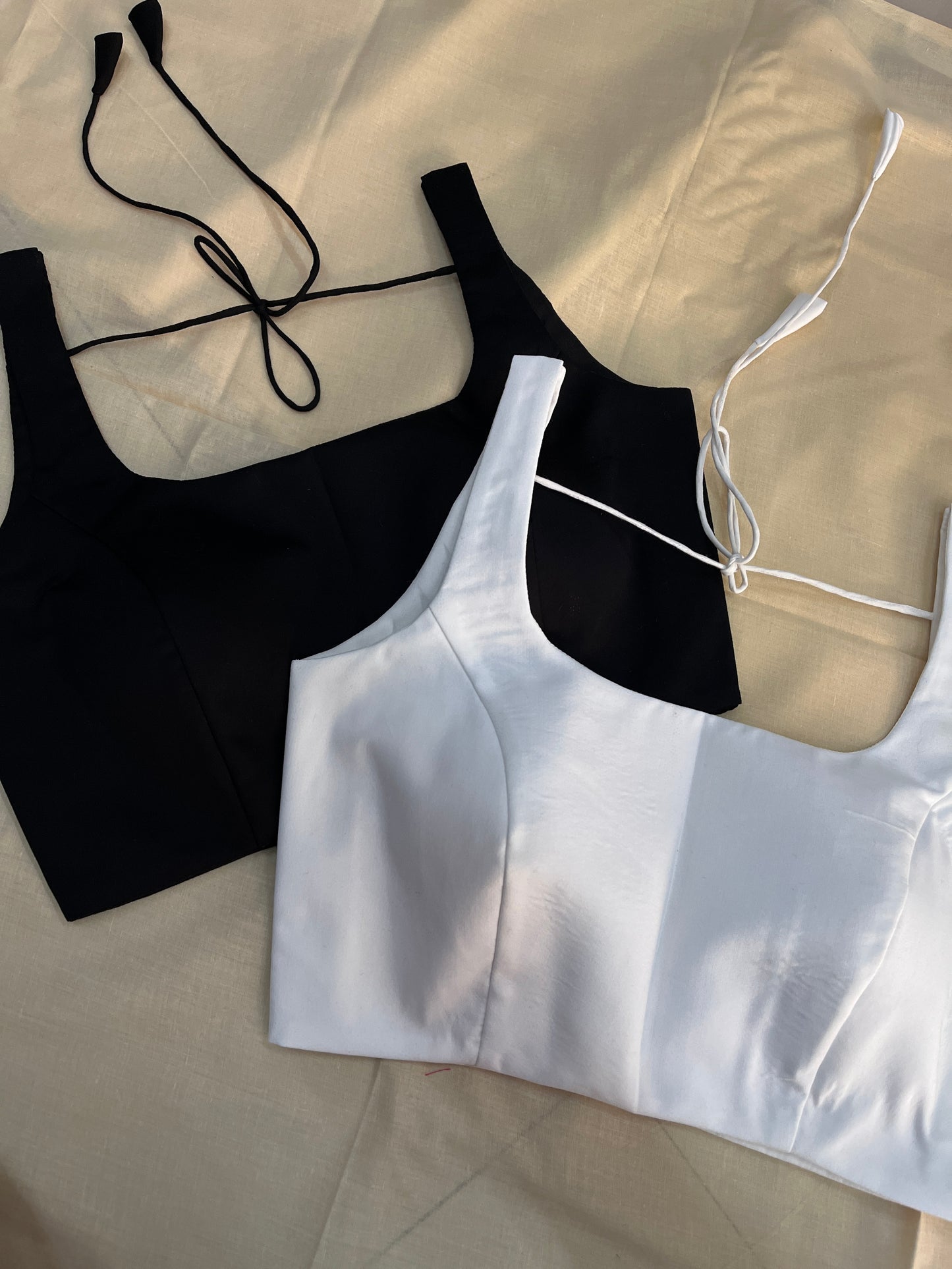 Black And White Basic Backless Strap Blouse