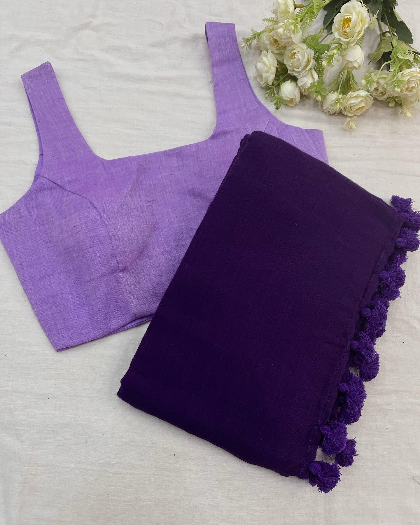 Purple Lavender Saree Blouse Combo Set