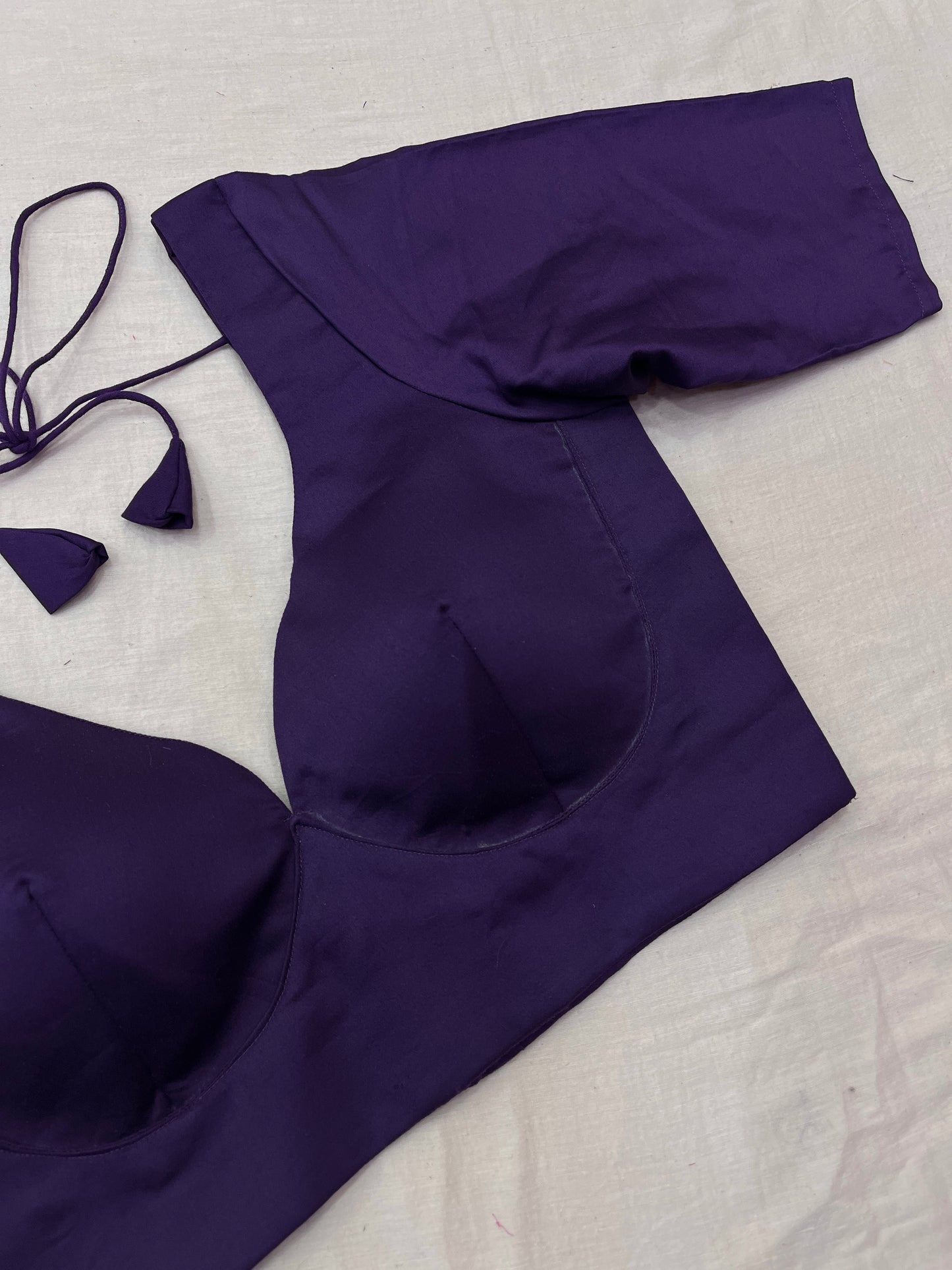 Ink Purple Leaf Neck Elbow Sleeves Blouse