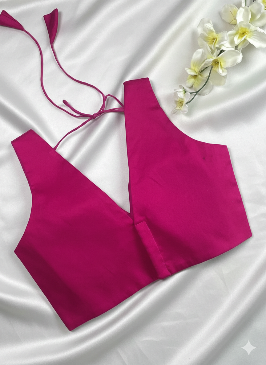 Hot Pink V Neck Silky Cotton Sleeveless Blouse
