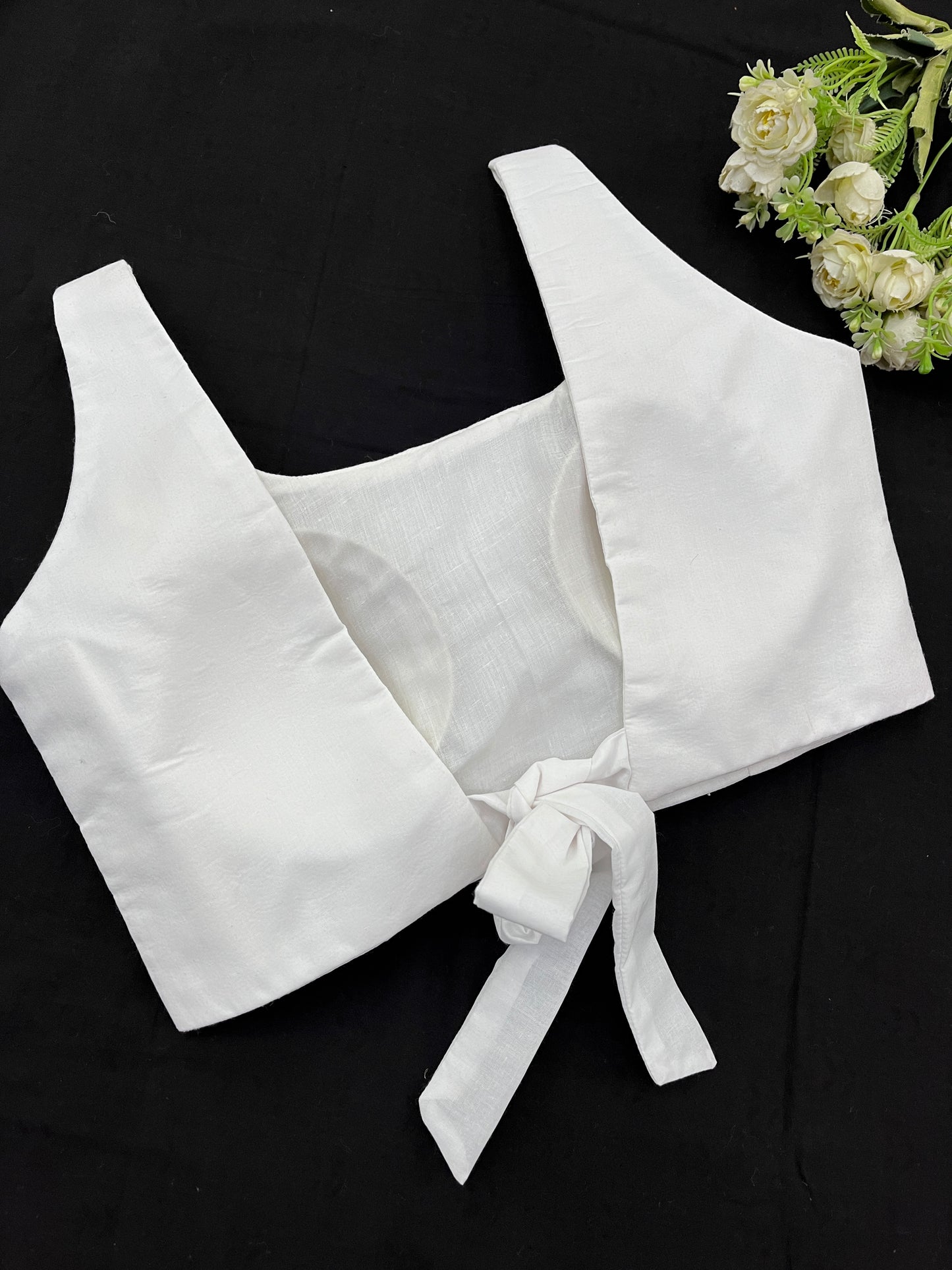 White Cotton Back Knot Blouse