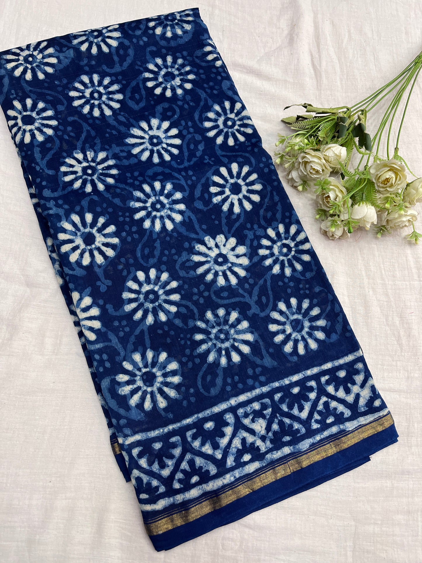 Indigo Chanderi Cotton Saree 7