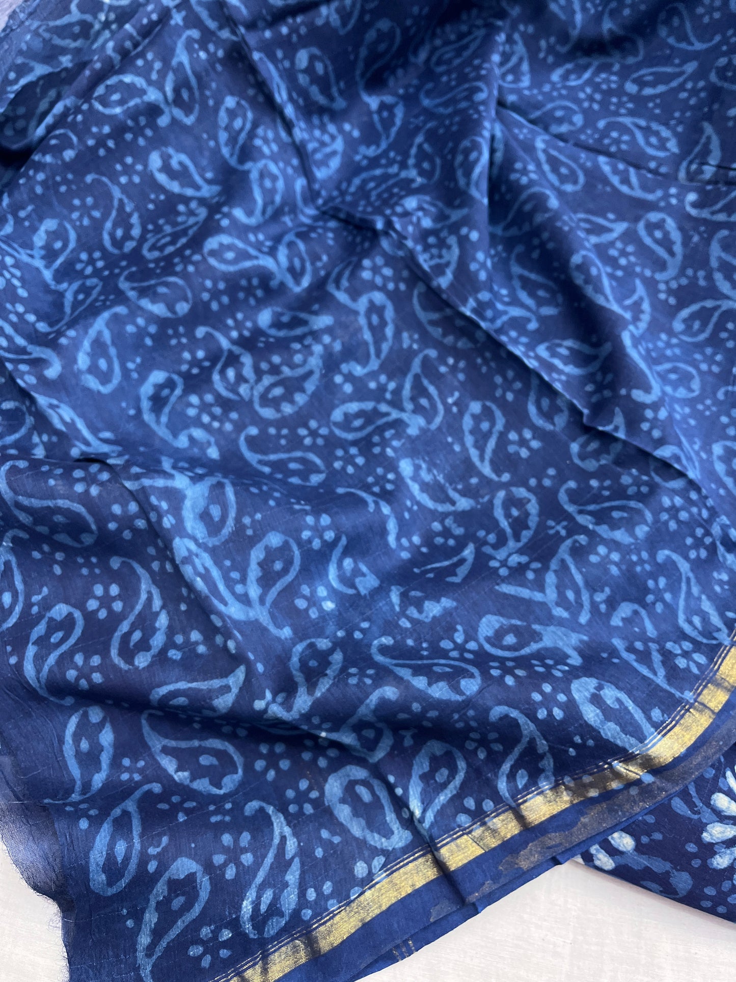 Indigo Chanderi Cotton Saree 7