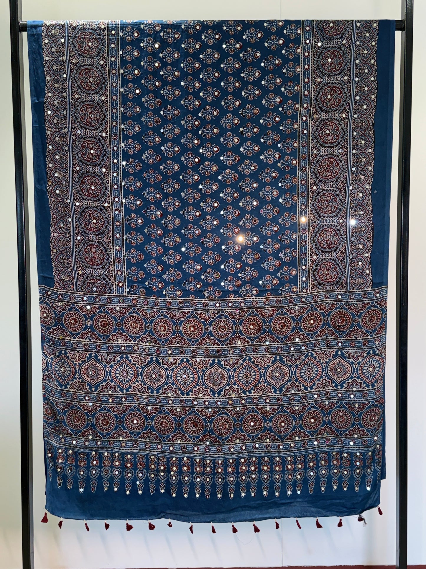 Neel Tara Pure Ajrakh Modal Silk Glued Mirror Saree