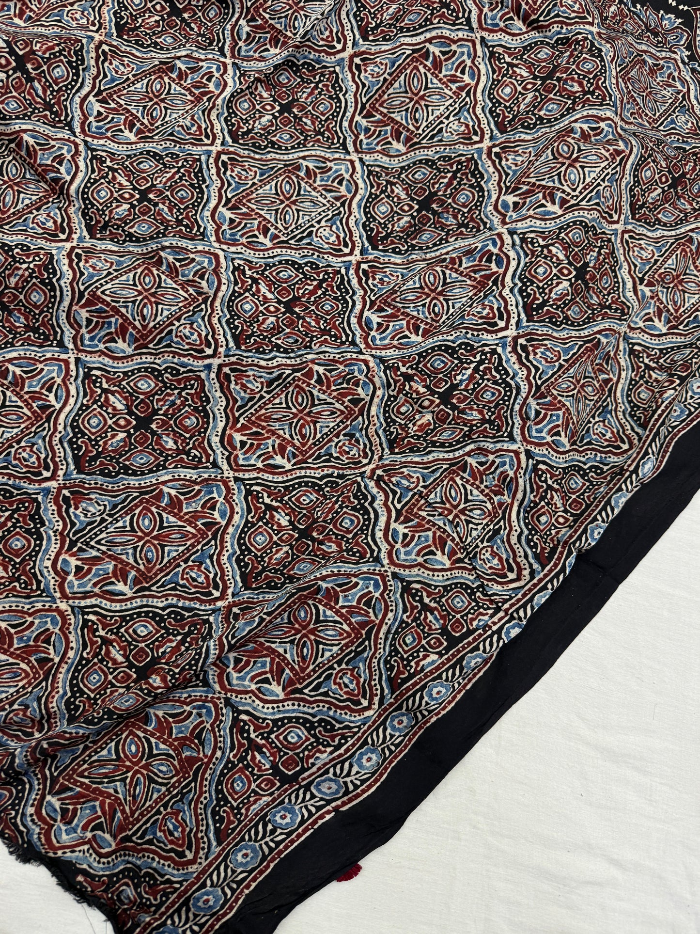 Raag Badam Black Ajrakh Print Modal Silk Saree
