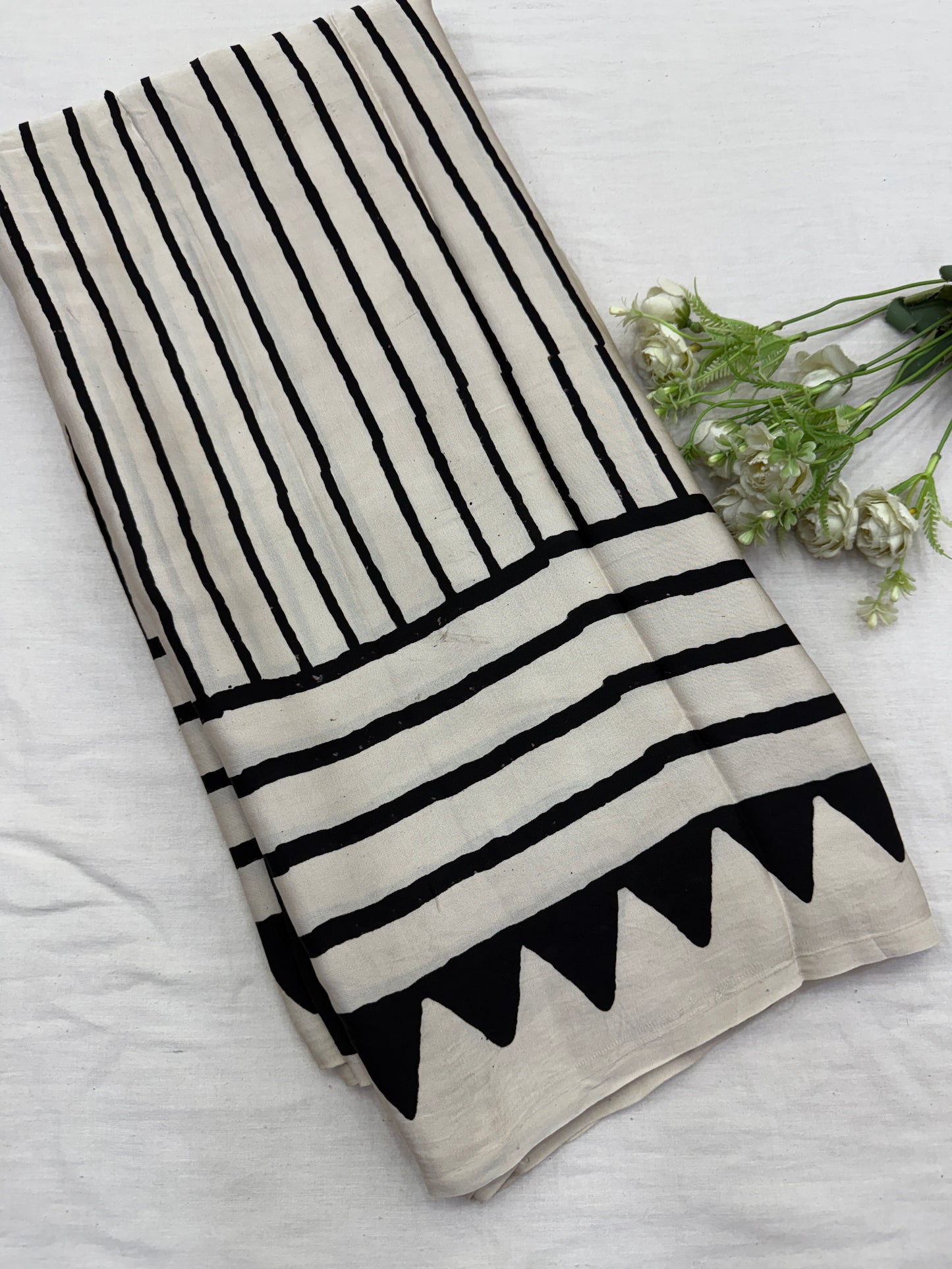 Gulmandi Stripes Ajrakh Print Modal Silk Saree
