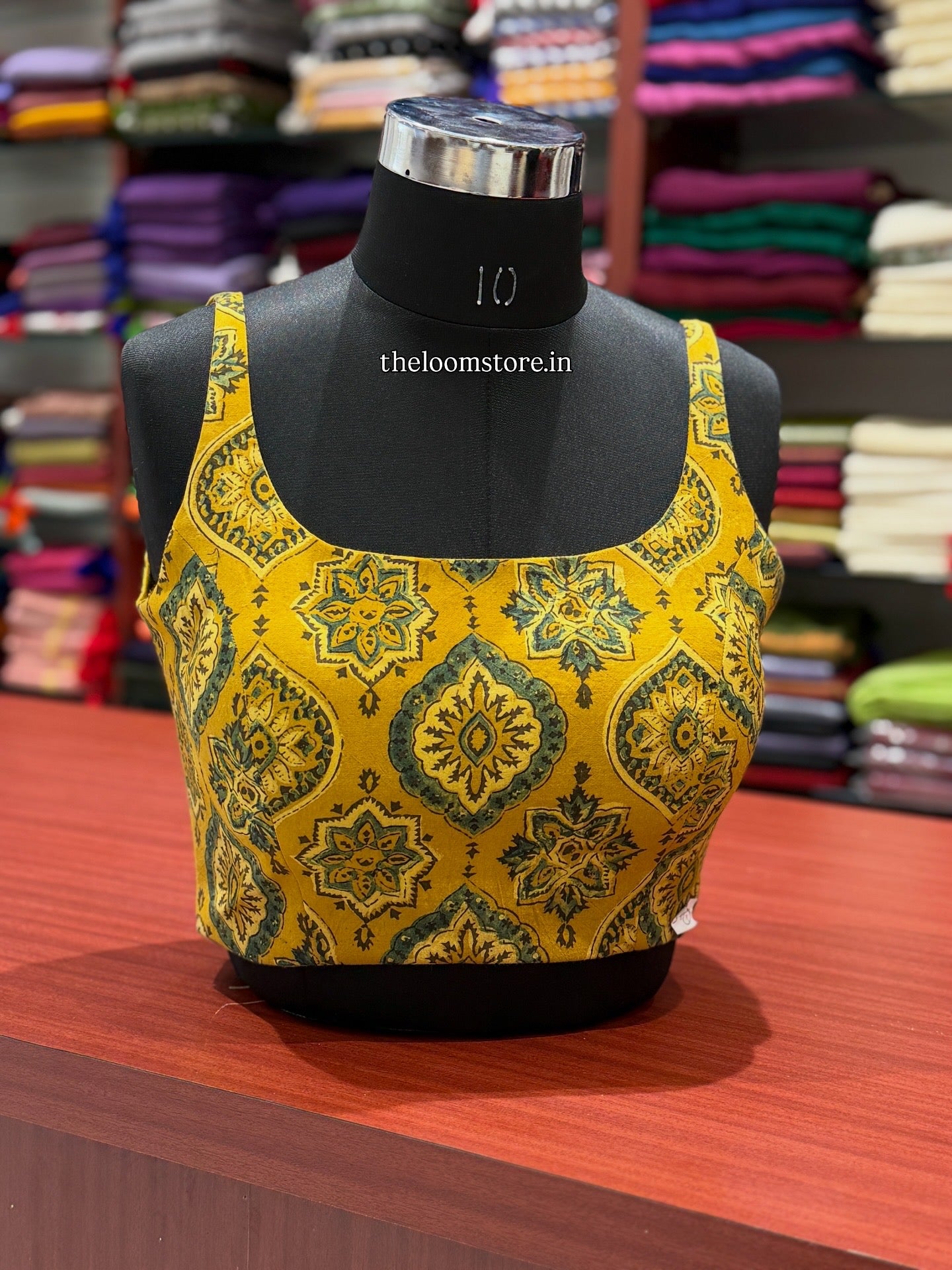 Yellow Ajrakh Scoop neck Blouse