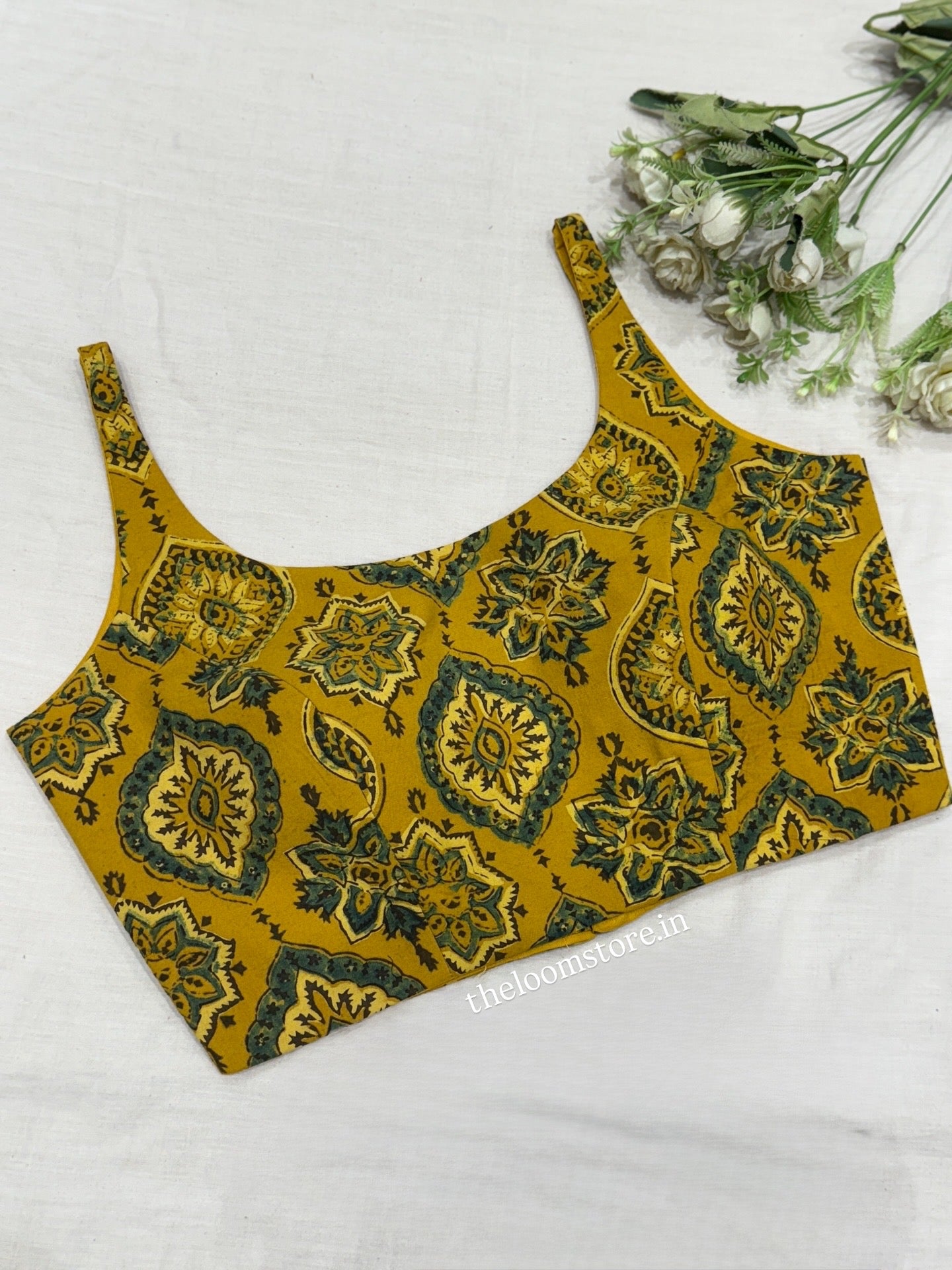 Yellow Ajrakh Scoop neck Blouse