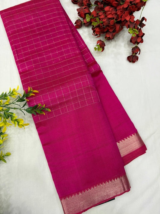 Pink Silver Checks Mangalgiri Handloom Sarees