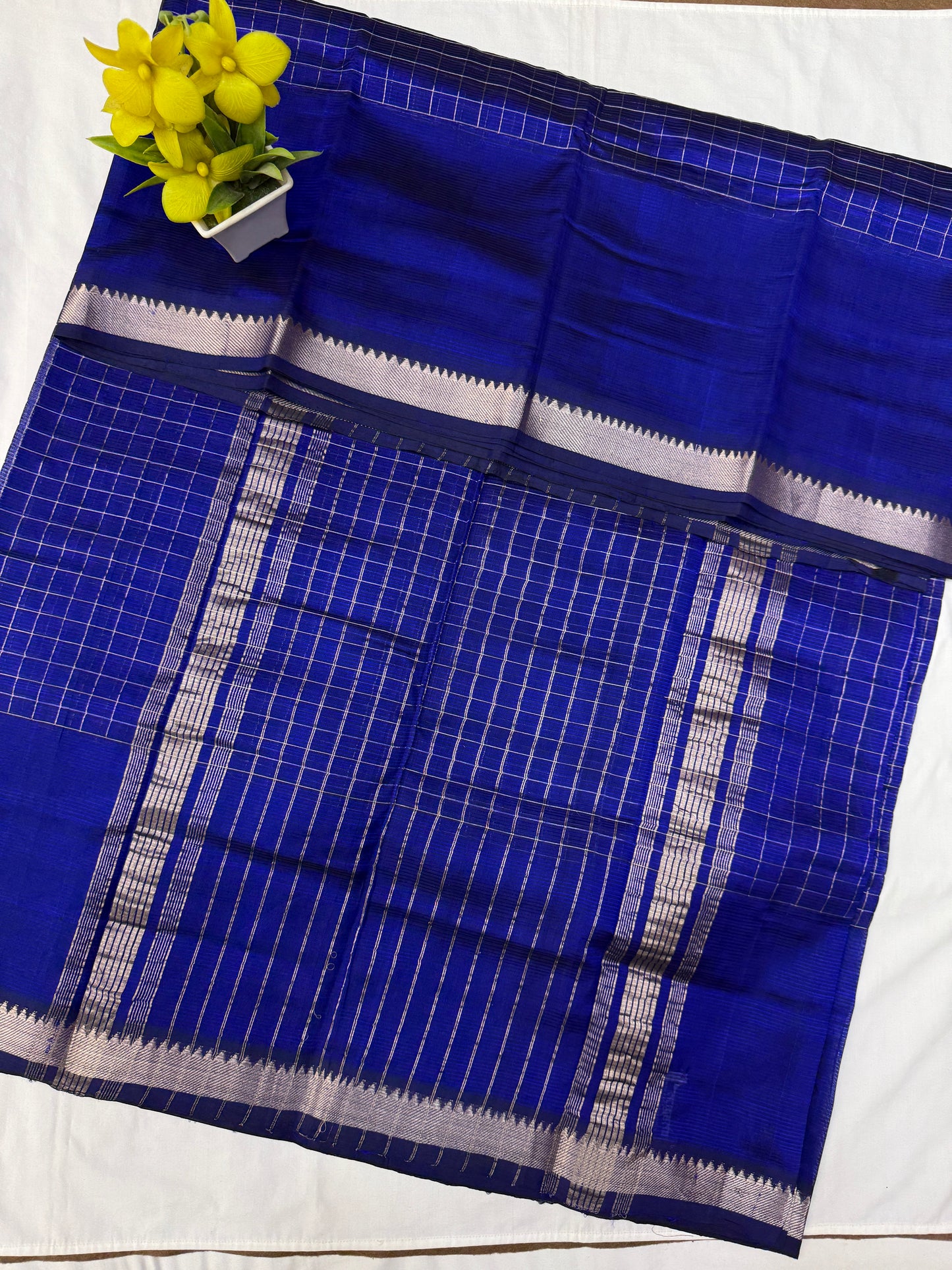 Blue Silver Checks Mangalgiri Handloom Sarees