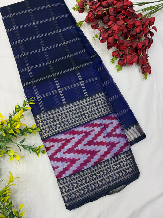 Navy Blue Mangalgiri Ikkat Handloom Sarees