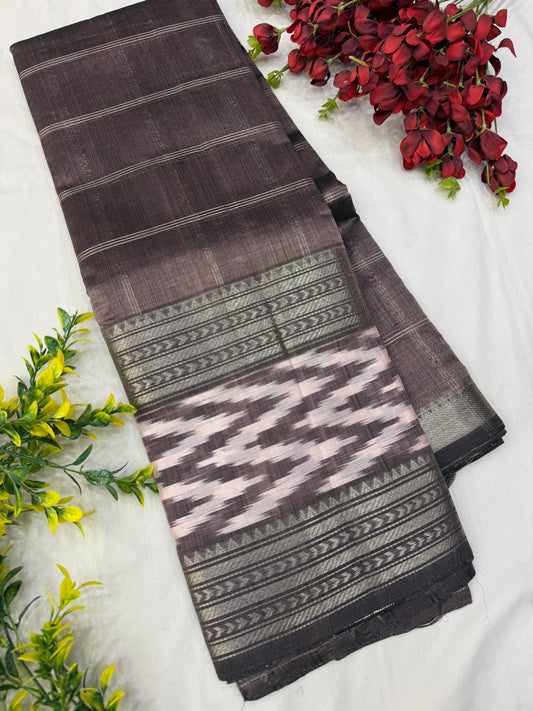 Mist Brown Mangalgiri Ikkat Handloom Sarees