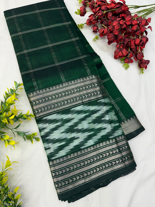 Green Mangalgiri Ikkat Handloom Sarees