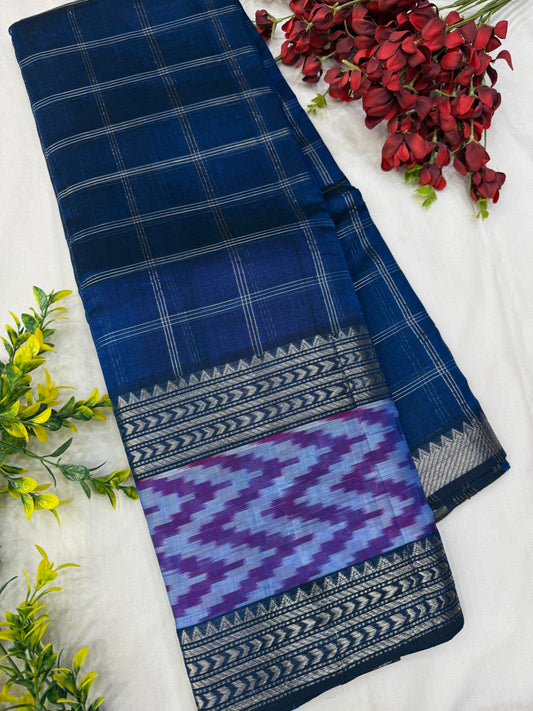 Royal Indigo Mangalgiri Ikkat Handloom Sarees