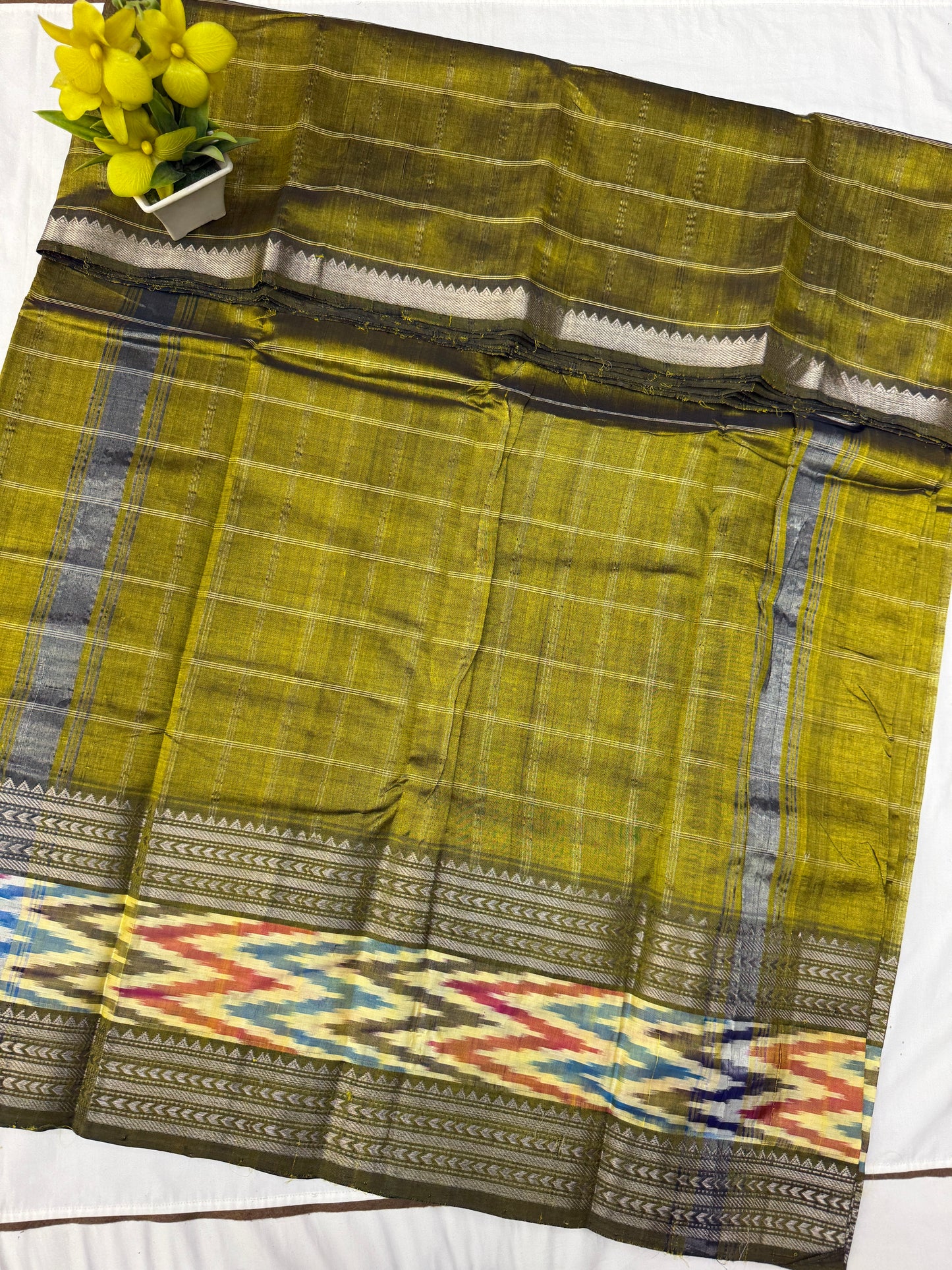 Olive Green Mangalgiri Ikkat Handloom Sarees